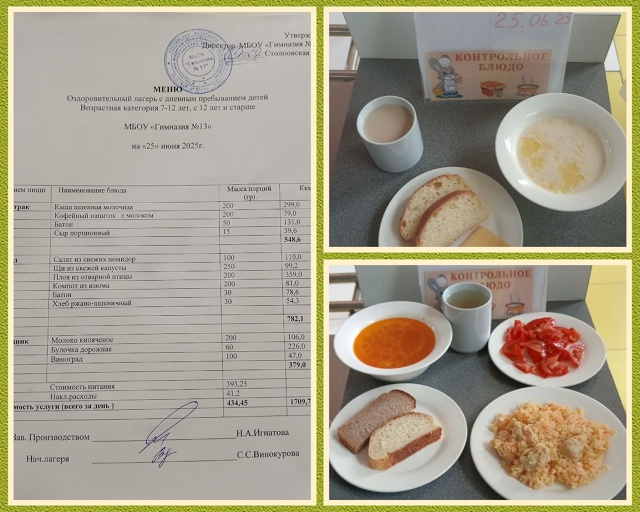меню 25 июня